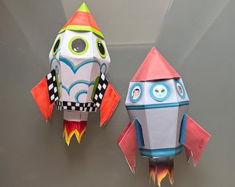 DIY Rocket Paper Toy Kit: Color, Cut & Assemble (Digital Download) pre-colored, blank pages