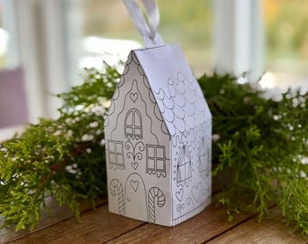Gingerbread House Paper Craft for Kids – Christmas Ornament & Coloring Page – Digital Kids Activity Sheet PDF (300dpı) - New Year Printable