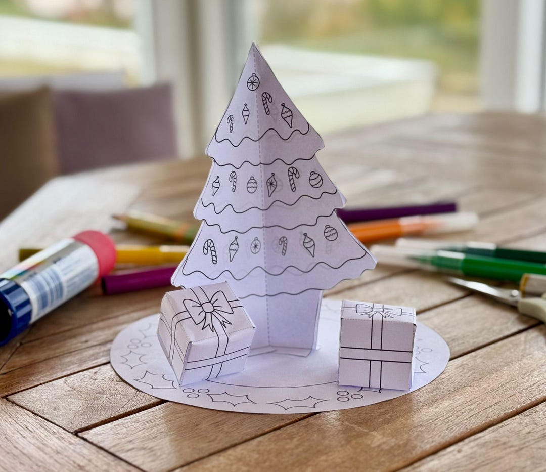 Paper CHRISTMAS TREE SCENE Printable Activity, Paper Craft Kit, Cut and ...