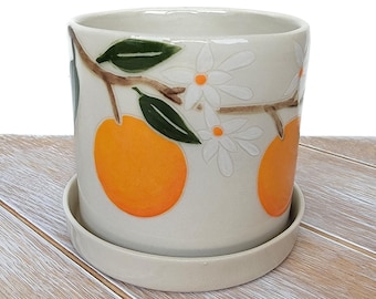 Sinaasappelcitrusplanter Sappig fruitdecorpatroon keramisch aardewerk Handgemaakt aardewerk