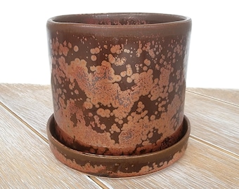 Copper Glazed Ceramic Succulent Planter Indoor Pot Ceramic Desk Pottery Bowl Handmade Cactus Modern