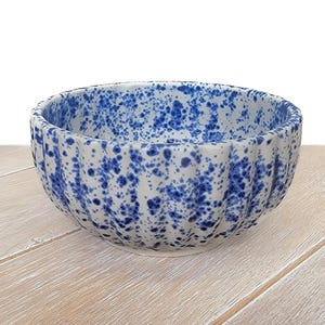 Matte Blue White Speckled Cup Dish Succulent Planter Ceramic Pottery Country Handmade