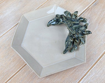 Krabbak Steengoed Aardewerk Sealife Schaaldier Decor Oceaankeuken Keramiek Wit aardewerk Glitter handgemaakt