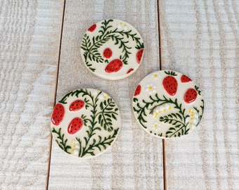 Qty 1 Strawberry Magnet Carved Design Ceramic Pottery Fridge Magnet Office Supplies  Berry Red Strawberry