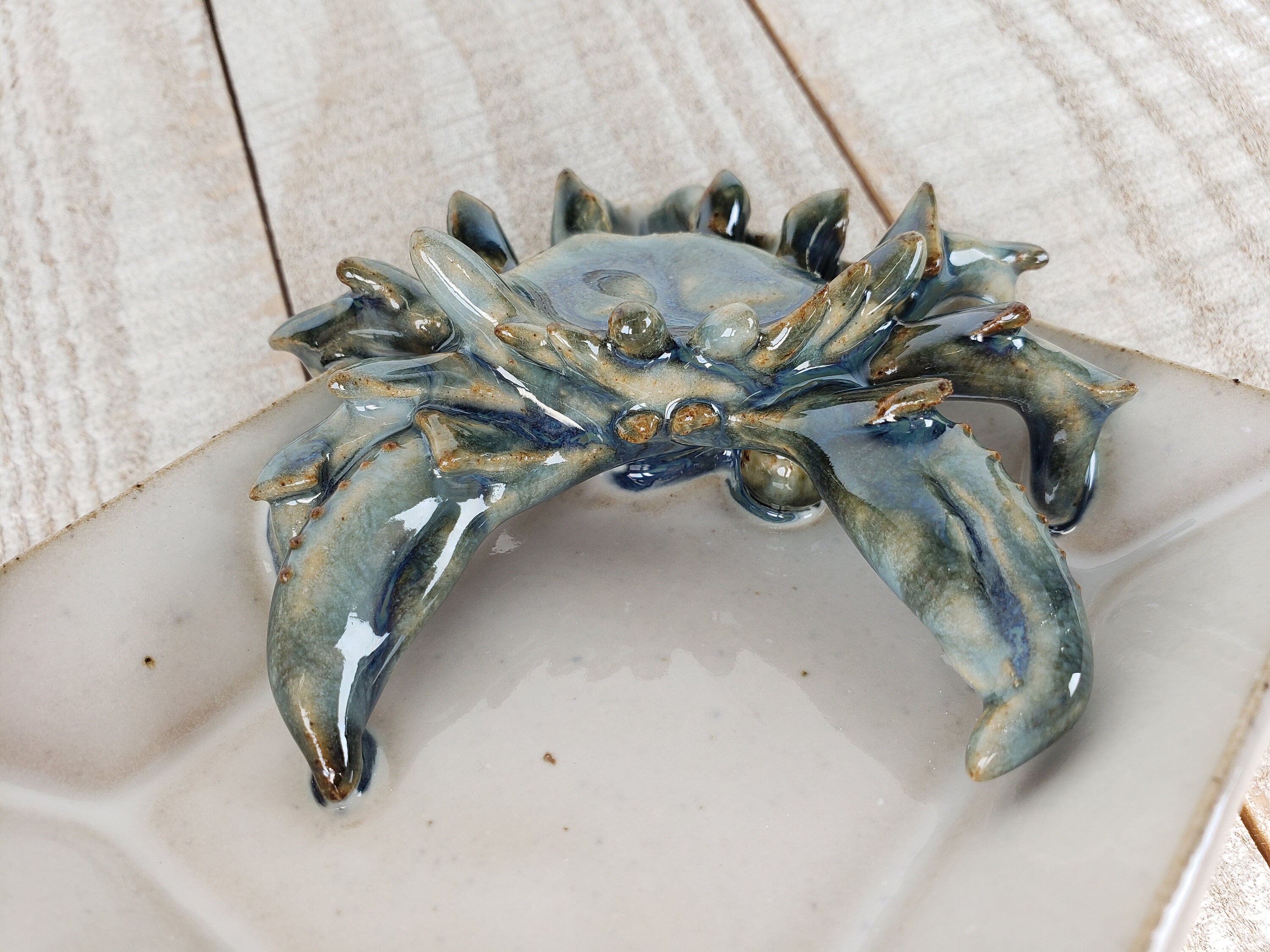Crab Tray Stoneware Pottery Soap Dish Sealife Crustacean Decor Etsy