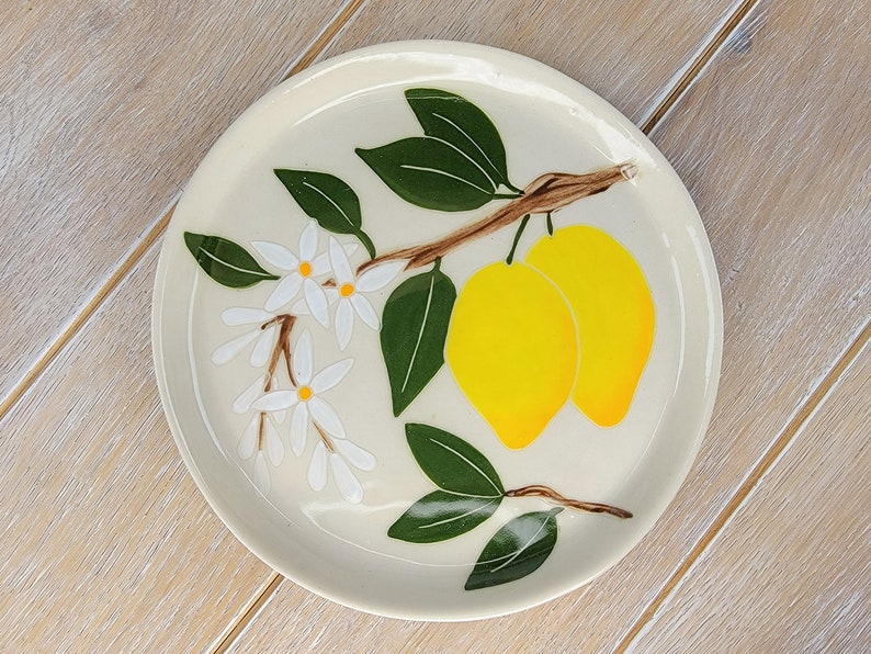 Keramiek Citroen Dessertbord Decor Gele Boom Bloesems Patroon Keramisch Aardewerk Fruit Citrus Lemon Plate # 1