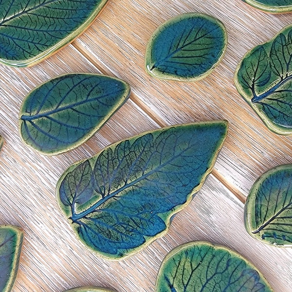 Qty 1 Green Blue leaf Mosaic Tile Design Ceramic Leaves Nature Forest pattern