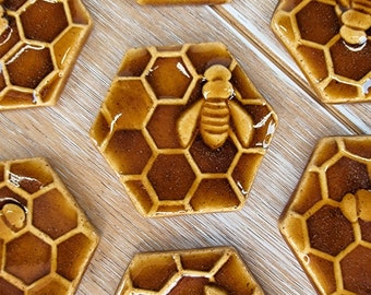 Qty 1 Honeybee Mosaic Tile Design Ceramic Bee Honeycomb golden gold Honey color pattern