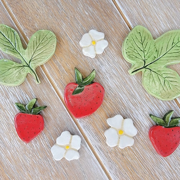 Set of Strawberry Mosaic Tile Design Ceramic Beery Red pattern Flower Strawberries