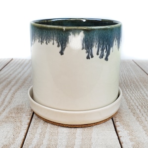 Blue White Succulent Planter Pot Ceramic Pottery Handmade Cactus Modern Swirl Drip