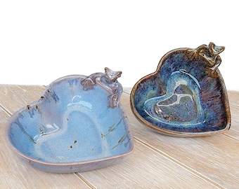 Purple Frog Toad Ceramic Dish Bowl Heart Valentines Day Lavender Nebula
