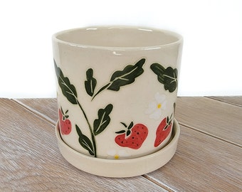 Erdbeer Pflanzgefäß Sukkulente Rot Dekor Muster Keramik handgemacht Keramik
