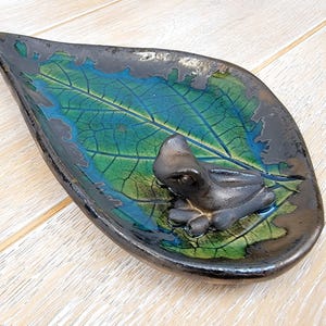 Frog Leaf Jewelry Dish Tray Green Gold Antique Toad Metallic Brass