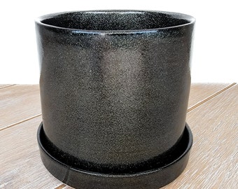 Black Glitter Succulent Planter Pot Ceramic Pottery Handmade Cactus Modern