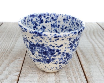 Matte Blue White Speckled Dish Succulent Planter Ceramic Pottery Country Handmade