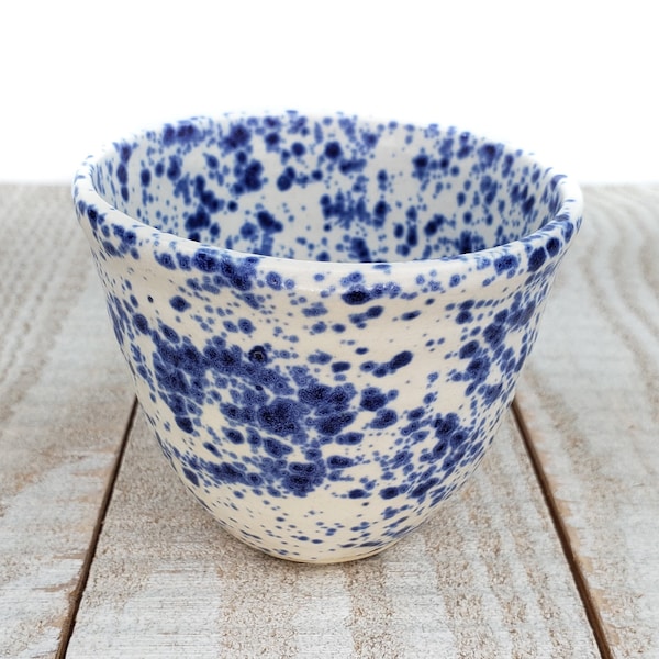 Matte Blue White Speckled Dish Succulent Planter Ceramic Pottery Country Handmade