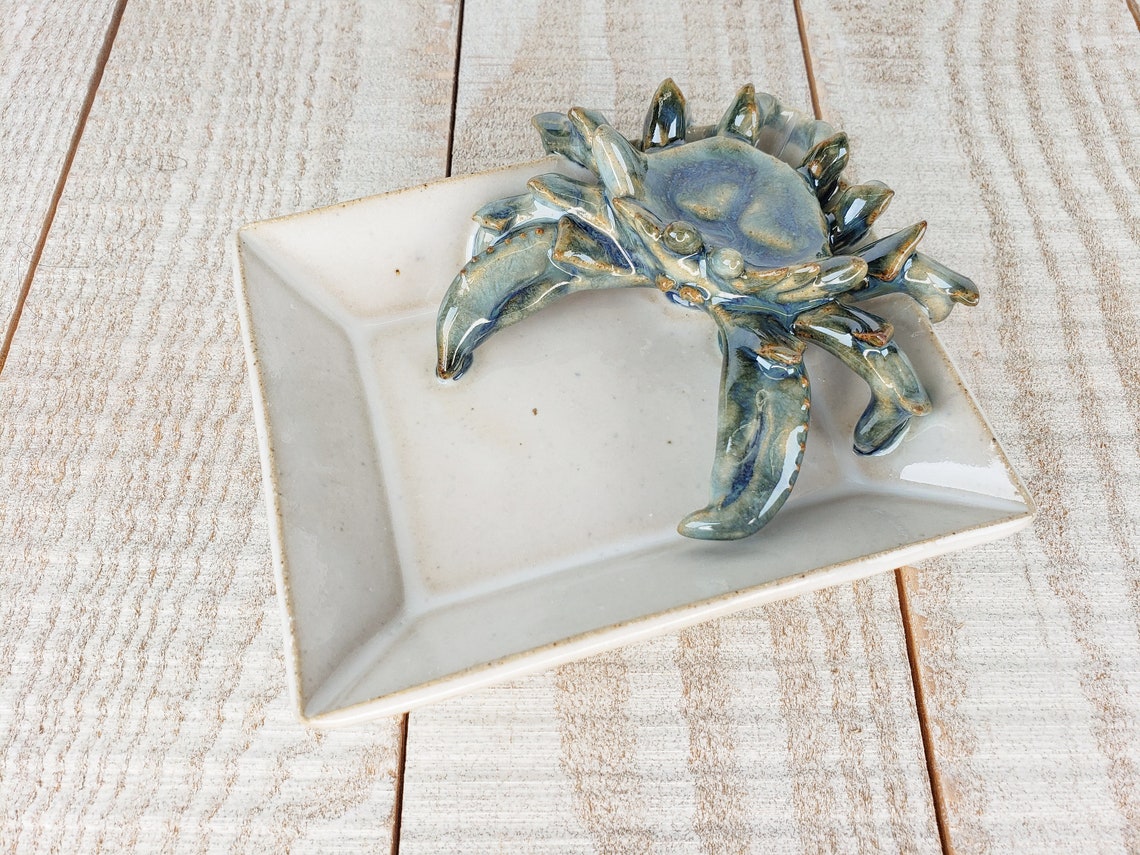 Crab Tray Stoneware Pottery Soap Dish Sealife Crustacean Decor Etsy