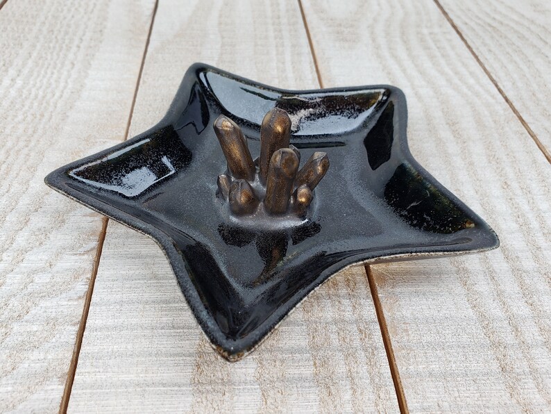 Gold Black Glitter Crystal Star Tray Dish Jewelry Holder Magic Wicca Wiccan Mystical Mystic