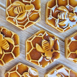 Qty 1 Bee Magnet Carved Design Ceramic Pottery Fridge Magnet Office Supplies Honey Honeycomb cottagecore decor image 7