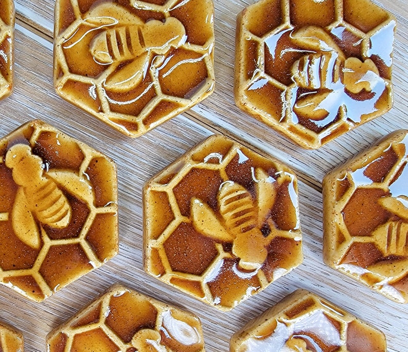 Qty 1 Bee Magnet Carved Design Ceramic Pottery Fridge Magnet Office Supplies Honey Honeycomb cottagecore decor image 7