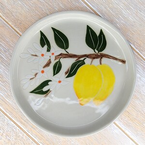 Keramiek Citroen Dessertbord Decor Gele Boom Bloesems Patroon Keramisch Aardewerk Fruit Citrus Lemon Plate #3