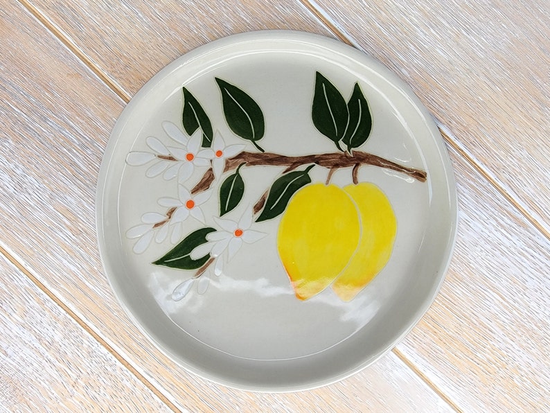 Keramiek Citroen Dessertbord Decor Gele Boom Bloesems Patroon Keramisch Aardewerk Fruit Citrus Lemon Plate #3