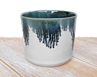 Blue White Succulent Planter Pot Ceramic Pottery Handmade Cactus Modern Drip Swirl