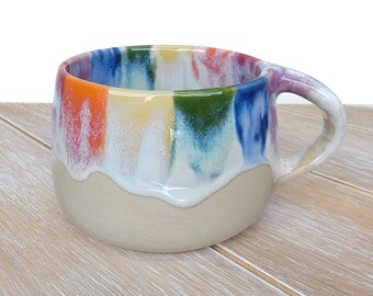 Rainbow Ceramic Coffee Cup Mug Decor Pattern Handmade pottery Lover Gift