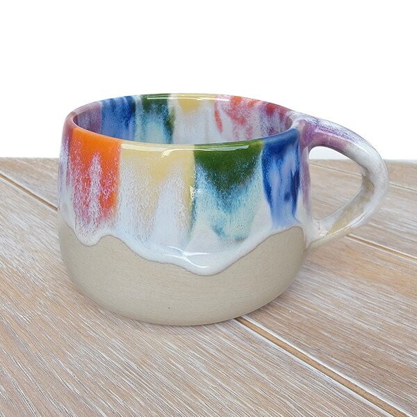 Rainbow Ceramic Coffee Cup Mug Decor Pattern Handmade pottery Lover Gift