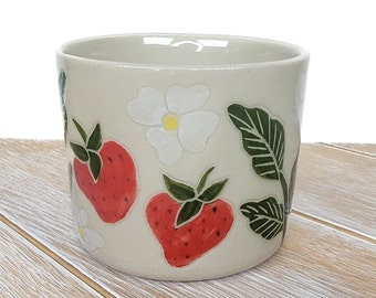 Strawberry Planter Succulent Red Decor Pattern Ceramic Pottery Handmade pottery Country Kitchen