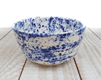 Matte Blue White Speckled Cup Dish Succulent Planter Ceramic Pottery Country Handmade