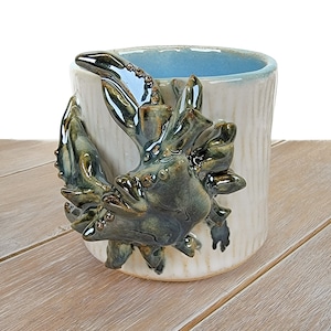 Ceramic Planter Succulent Cacti Stoneware Pottery Sealife Crustacean Nautical Decor Ocean Kitchen Ceramic White pottery