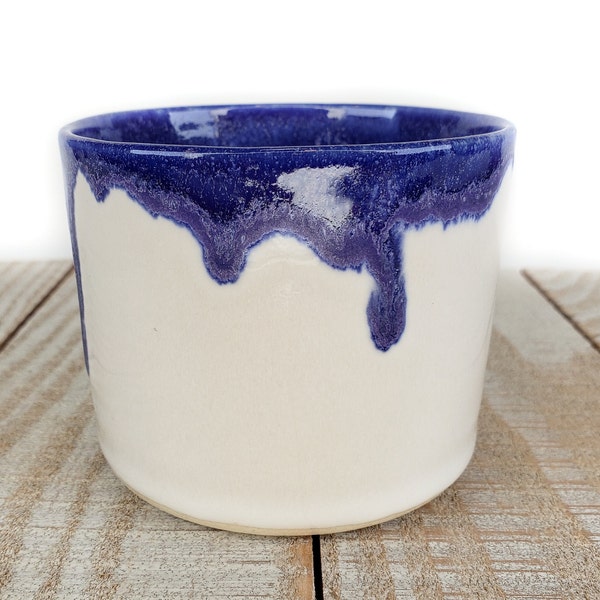 Indigo Purple Drip White Ceramic Succulent Planter Ceramic Pottery Handmade Cactus Desk Purple Blue