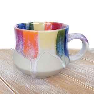 Rainbow Ceramic Coffee Cup Mug Decor Pattern Handmade pottery Lover Gift
