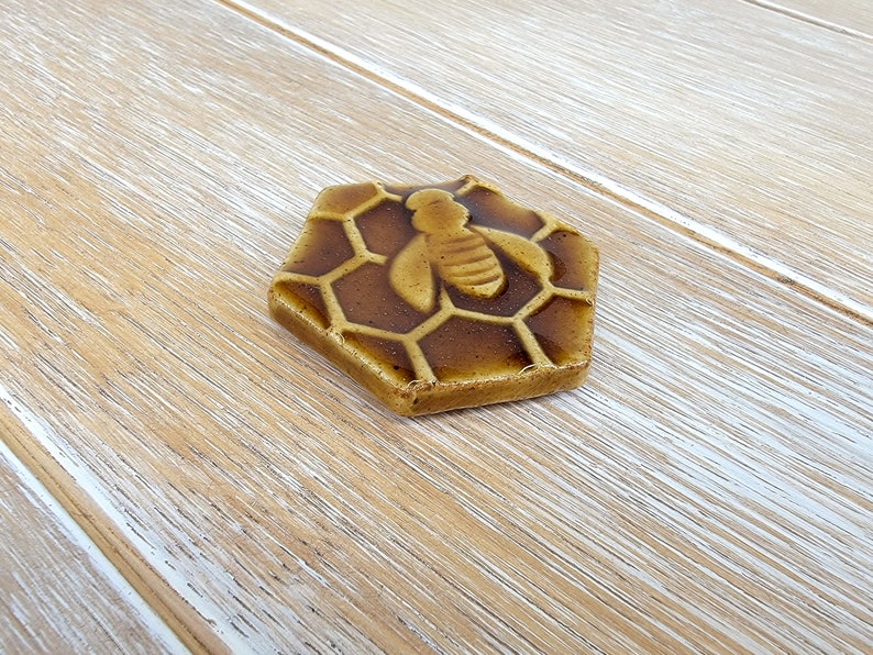 Qty 1 Bee Magnet Carved Design Ceramic Pottery Fridge Magnet Office Supplies Honey Honeycomb cottagecore decor image 3