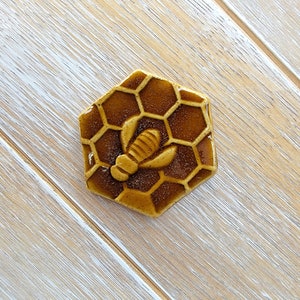 Qty 1 Bee Magnet Carved Design Ceramic Pottery Fridge Magnet Office Supplies Honey Honeycomb cottagecore decor image 4
