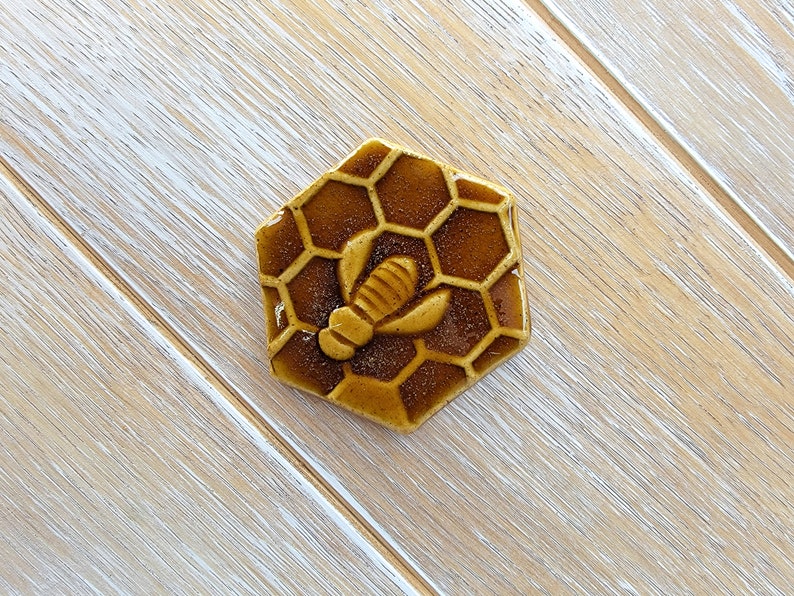 Qty 1 Bee Magnet Carved Design Ceramic Pottery Fridge Magnet Office Supplies Honey Honeycomb cottagecore decor image 4