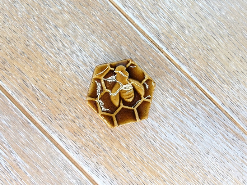 Qty 1 Bee Magnet Carved Design Ceramic Pottery Fridge Magnet Office Supplies Honey Honeycomb cottagecore decor image 5