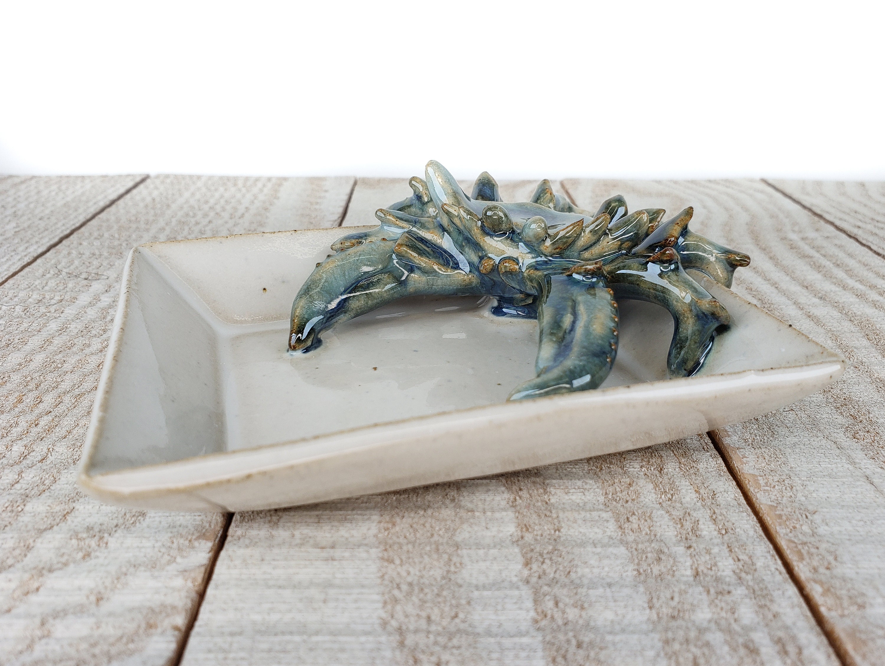 Crab Tray Stoneware Pottery Soap Dish Sealife Crustacean Decor Etsy