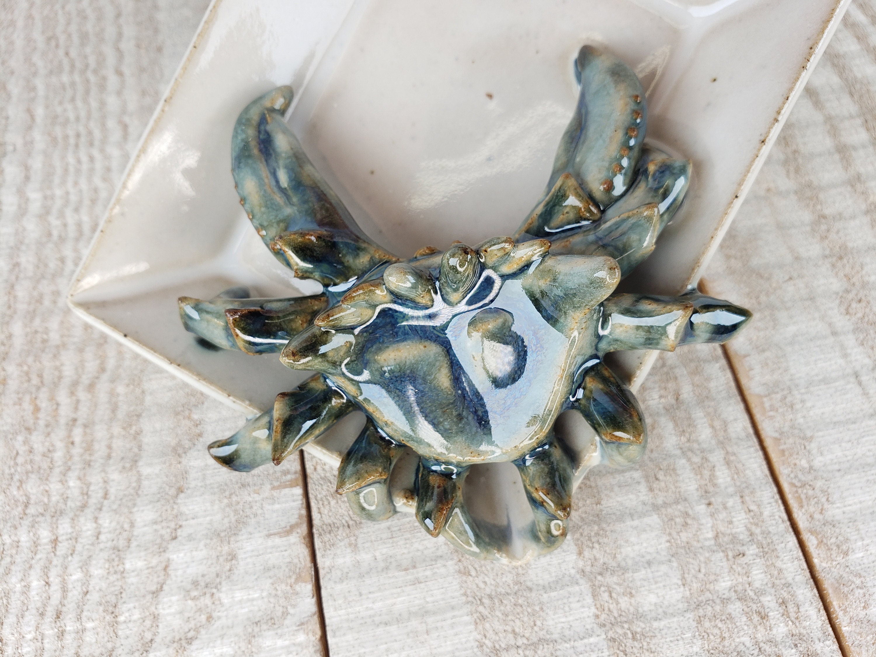 Crab Tray Stoneware Pottery Soap Dish Sealife Crustacean Decor Etsy