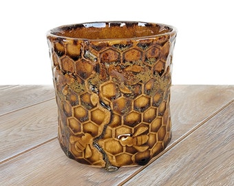 Ceramic Bee Honeycomb Planter Pottery Amber Crystal Honey Bee Country succulent indoor plant pot