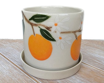 Orange Citrus Planter Succulent Fruit Decor Pattern Ceramic Pottery Handmade pottery