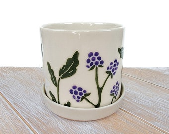 Blackberry Planter Succulent  Purple Decor Pattern Ceramic Pottery Handmade pottery