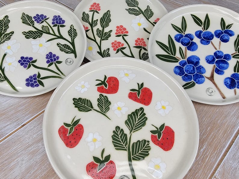 Ceramic Raspberry Strawberry Raspberry Blueberry Blackberry Ceramic Dessert Plate Berry ...