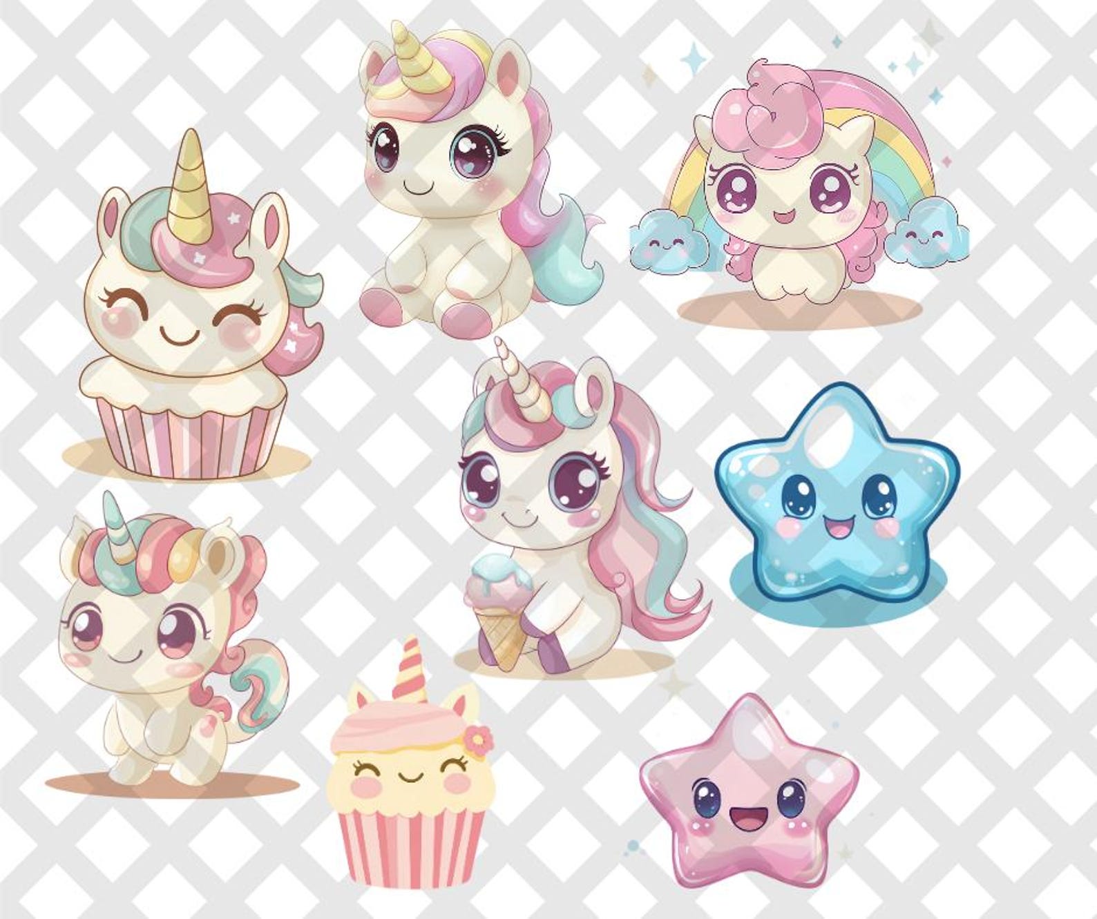 Cute Kawaii Unicorn Collection PNG and SVG - Etsy