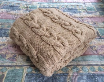 Chunky Hand Knit Double-strand Blanket, Lace 50x62.