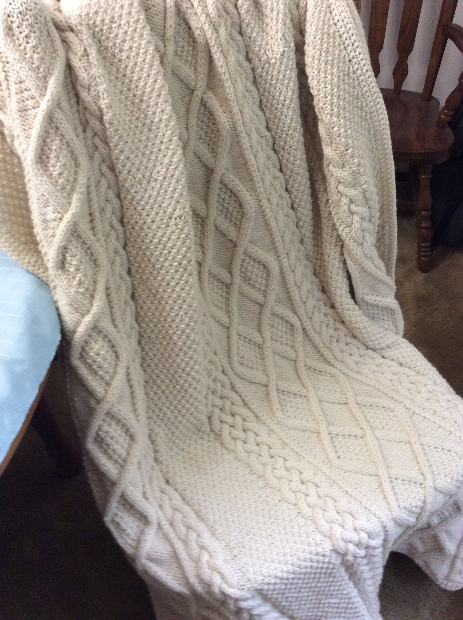 Chunky Hand Knit Blanket Off White 50x60 Etsy