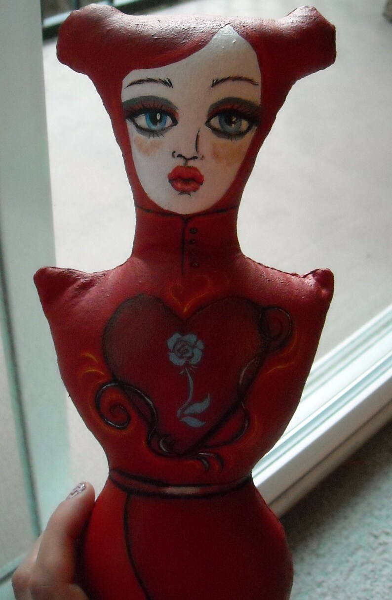 Red Painted Cloth Art Doll Etsy