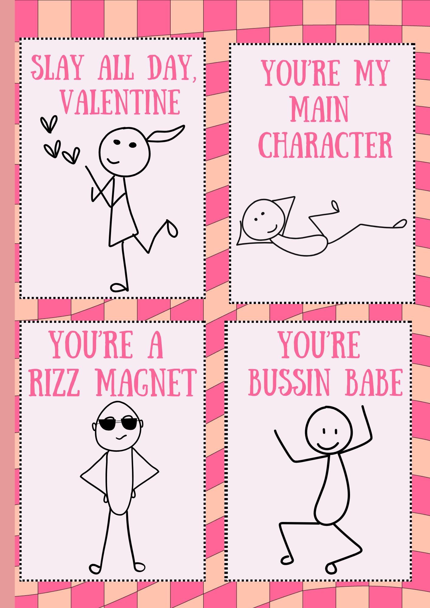 Gen Alpha Valentine Cards, Stick Figure, Valentines Day, Rizz, Bruh ...