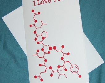 Oxytocin - I Love You - Chemistry Nerd Greeting Card - Red